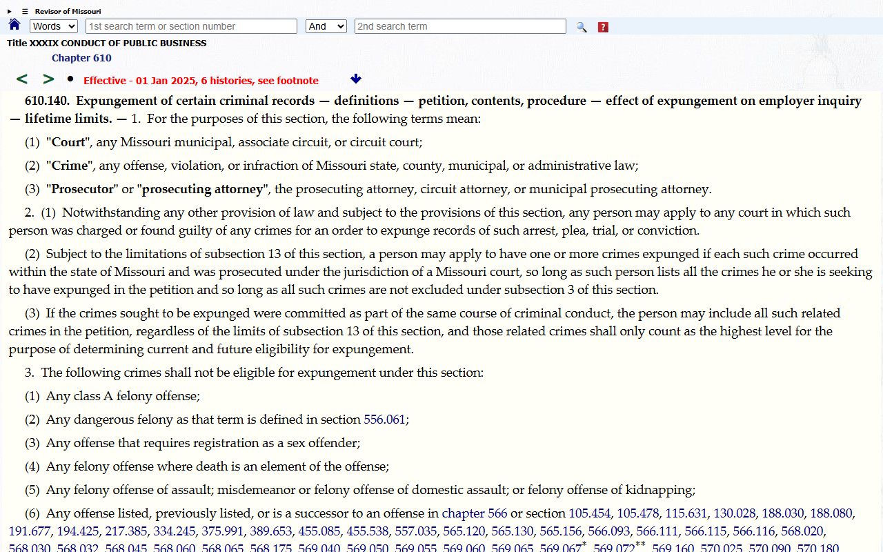 Atchison County criminal court records Missouri expungement statute