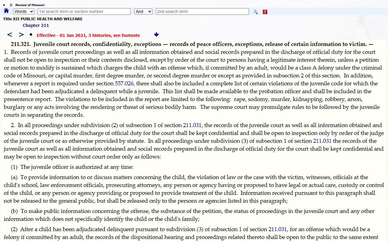 Atchison County criminal court records Missouri juvenile confidentiality statute