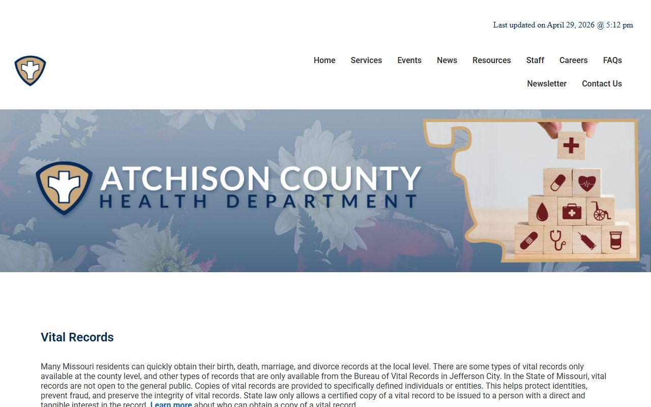 Atchison County marriage and divorce records local vital records restrictions