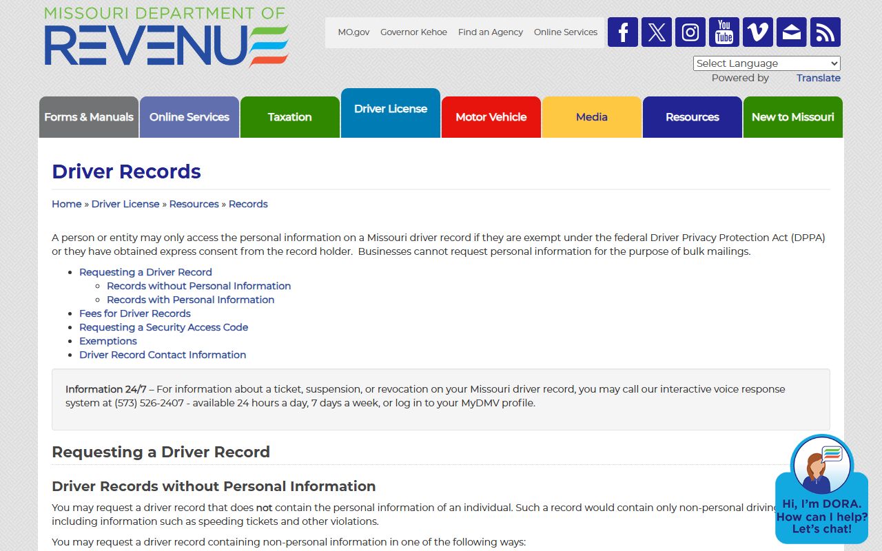 Atchison County traffic court records Missouri DOR driving records