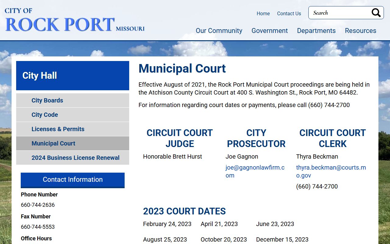 Atchison County traffic court records Rock Port municipal court information